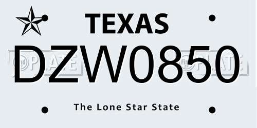 DZW0850 Texas License Plate