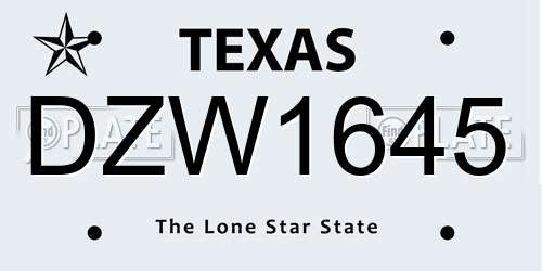 DZW1645 Texas License Plate