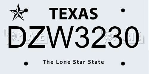 DZW3230 Texas License Plate