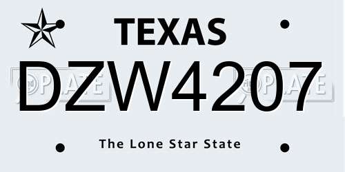 DZW4207 Texas License Plate