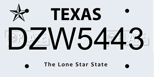 DZW5443 Texas License Plate