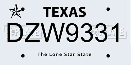 DZW9331 Texas License Plate