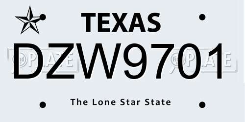 DZW9701 Texas License Plate