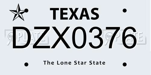 DZX0376 Texas License Plate