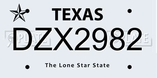 DZX2982 Texas License Plate