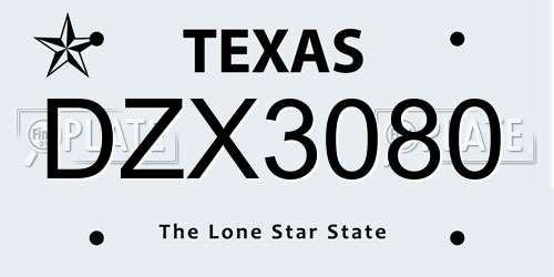 DZX3080 Texas License Plate