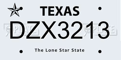 DZX3213 Texas License Plate