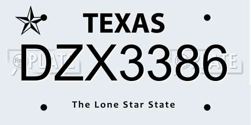DZX3386 Texas License Plate