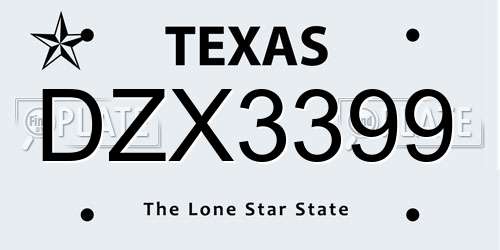 DZX3399 Texas License Plate