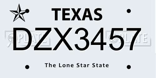 DZX3457 Texas License Plate