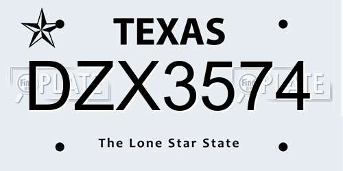 DZX3574 Texas License Plate