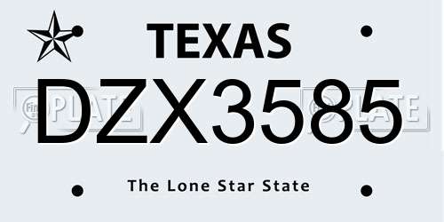 DZX3585 Texas License Plate