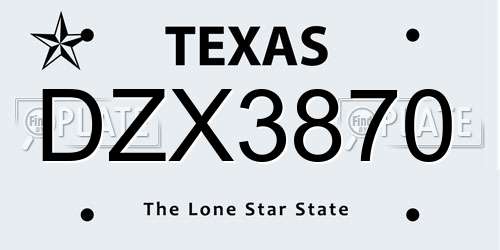 DZX3870 Texas License Plate