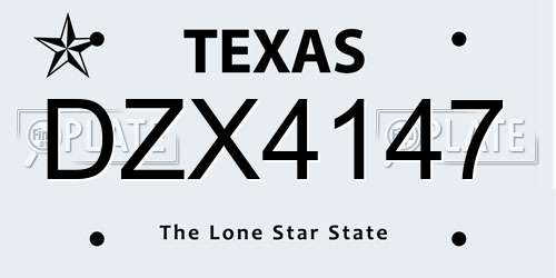 DZX4147 Texas License Plate