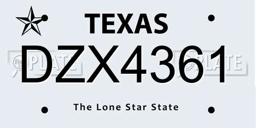 DZX4361 Texas License Plate
