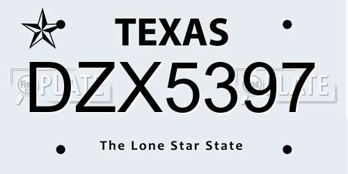 DZX5397 Texas License Plate