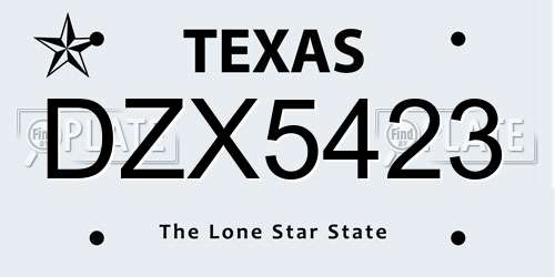 DZX5423 Texas License Plate