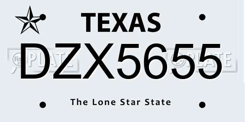 DZX5655 Texas License Plate