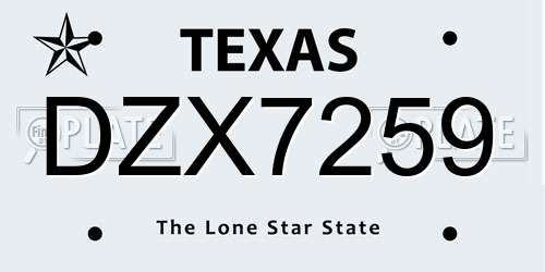 DZX7259 Texas License Plate