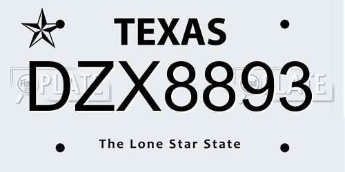 DZX8893 Texas License Plate