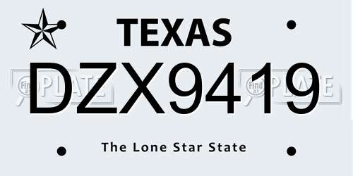 DZX9419 Texas License Plate