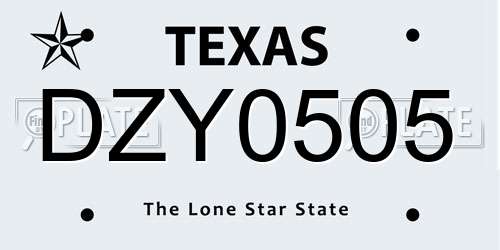 DZY0505 Texas License Plate