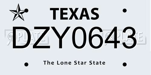 DZY0643 Texas License Plate
