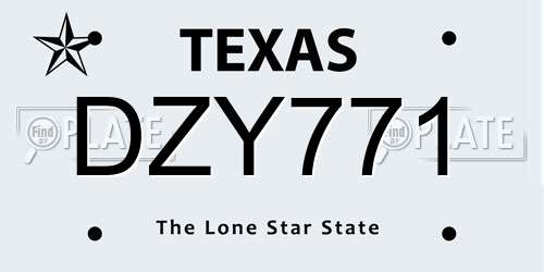 DZY771 Texas License Plate