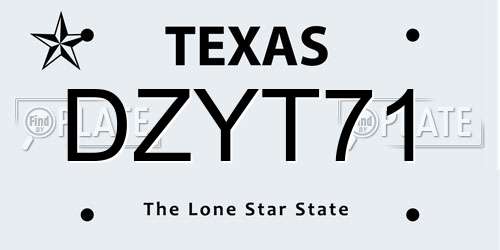 DZYT71 Texas License Plate
