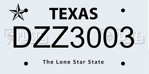 DZZ3003 Texas License Plate