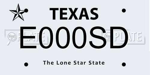 E000SD Texas License Plate