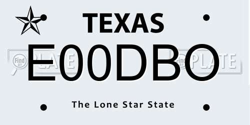 E00DBO Texas License Plate