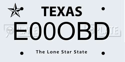 E00OBD Texas License Plate