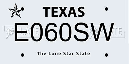 E060SW Texas License Plate