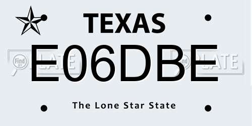 E06DBE Texas License Plate