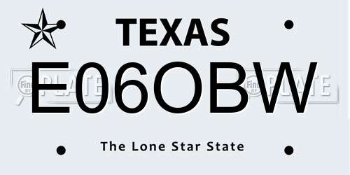 E06OBW Texas License Plate