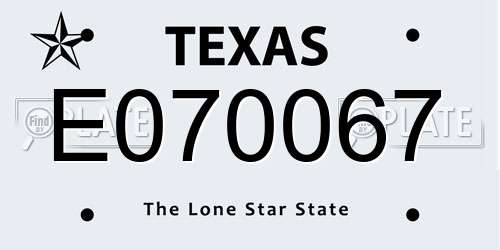 E070067 Texas License Plate