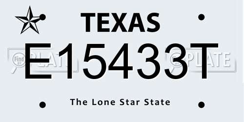 E15433T Texas License Plate