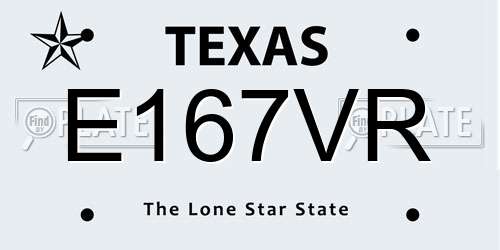 E167VR Texas License Plate