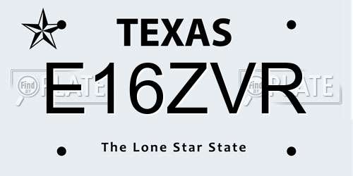 E16ZVR Texas License Plate