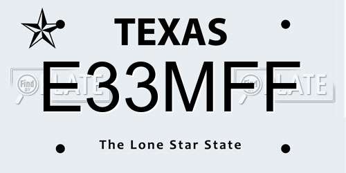 E33MFF Texas License Plate