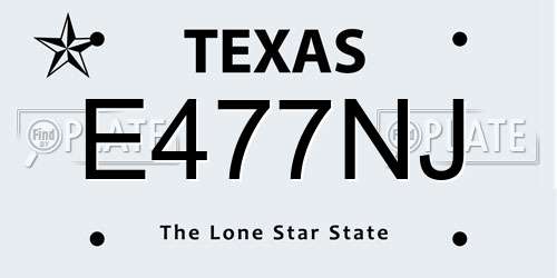 E477NJ Texas License Plate