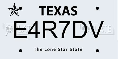 E4R7DV Texas License Plate