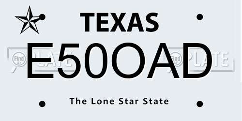 E50OAD Texas License Plate