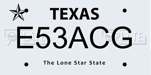 E53ACG Texas License Plate
