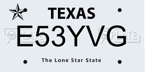 E53YVG Texas License Plate