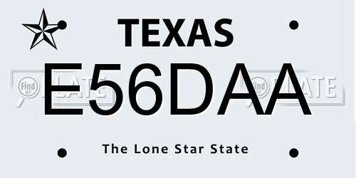E56DAA Texas License Plate