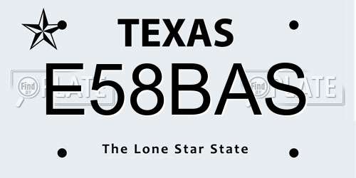 E58BAS Texas License Plate