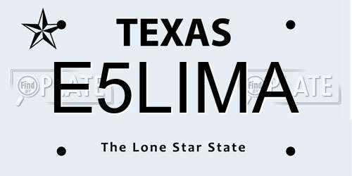 E5LIMA Texas License Plate
