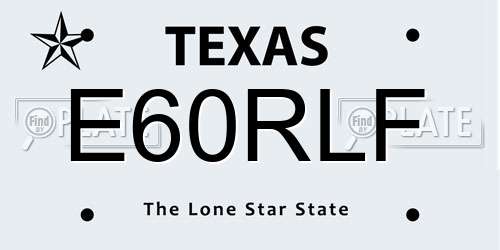 E60RLF Texas License Plate